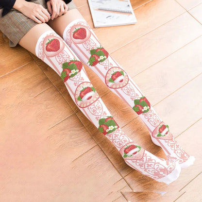 3D Printing Women Long Strawberry Bow Sweet Kawaii Thigh Stockings Harajuku Compression Socks