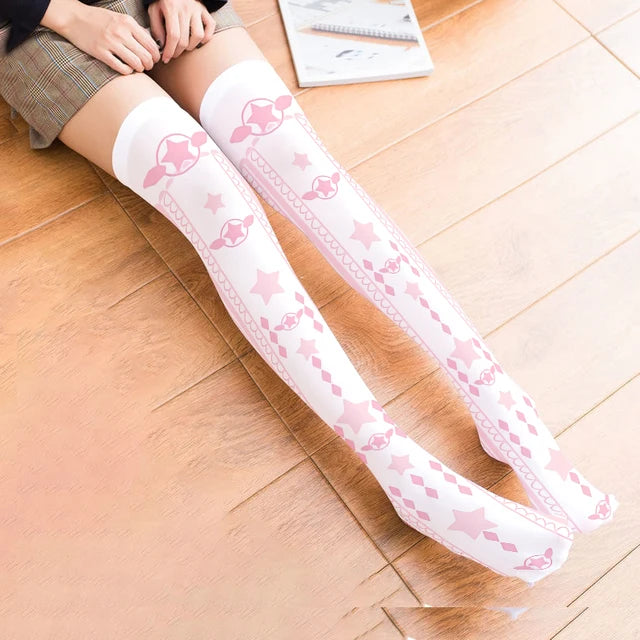 3D Printing Women Long Strawberry Bow Sweet Kawaii Thigh Stockings Harajuku Compression Socks