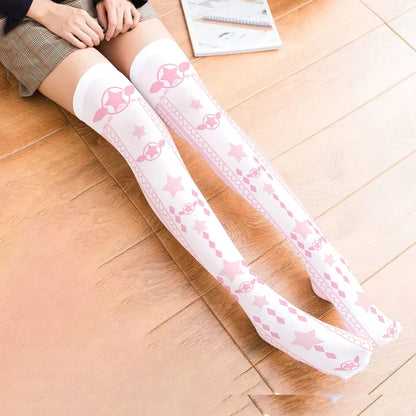 3D Printing Women Long Strawberry Bow Sweet Kawaii Thigh Stockings Harajuku Compression Socks