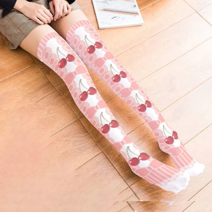 3D Printing Women Long Strawberry Bow Sweet Kawaii Thigh Stockings Harajuku Compression Socks