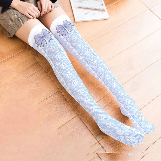 3D Printing Women Long Strawberry Bow Sweet Kawaii Thigh Stockings Harajuku Compression Socks