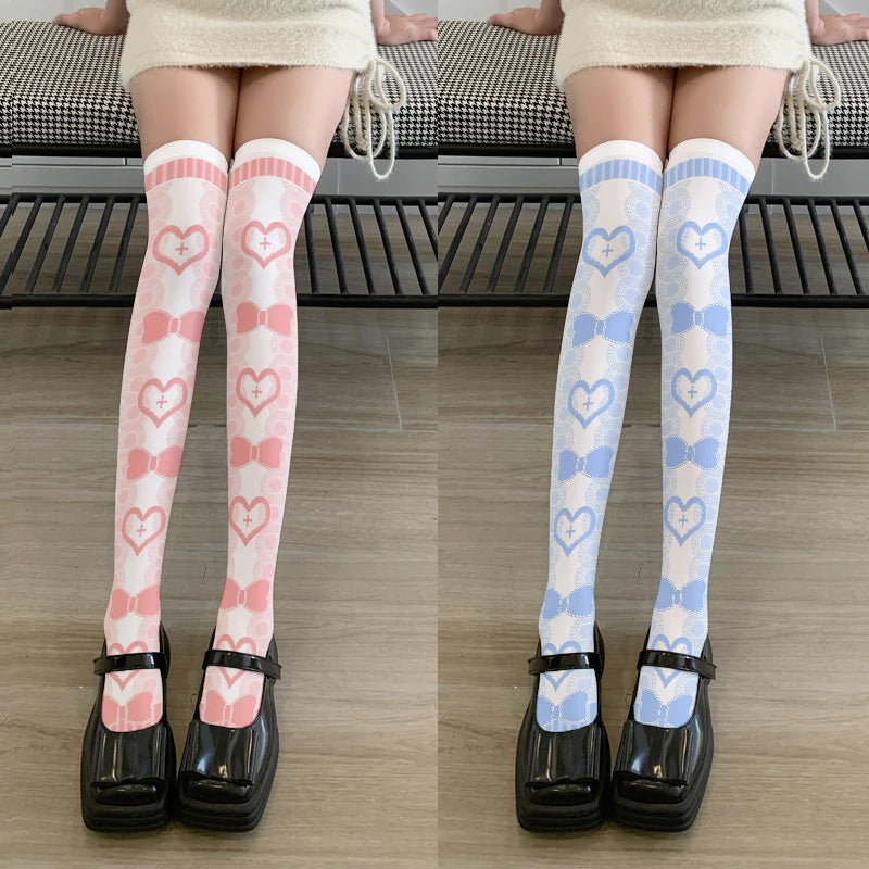 3D Printing Women Long Strawberry Bow Sweet Kawaii Thigh Stockings Harajuku Compression Socks