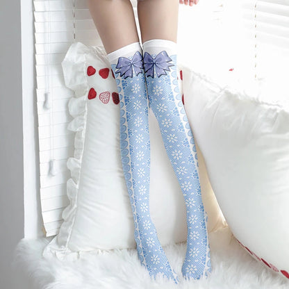 3D Printing Women Long Strawberry Bow Sweet Kawaii Thigh Stockings Harajuku Compression Socks