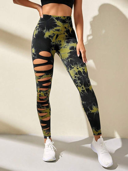 Sexy Eagle Eye Hollow Tie-dye Yoga Pants High Waist Hip Lift Fitness Leggings