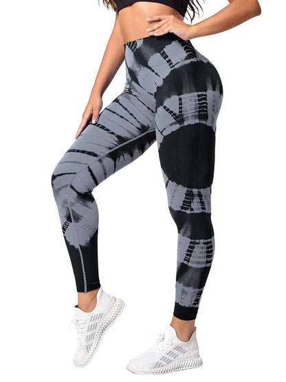 Women High Waist Tummy Control Butt Lifting Seamless Tie Dye Yoga Sports Legging Pants Activewear