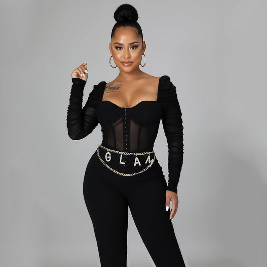 Sexy Tight Mesh Nightclub Party Pant Jumpsuit