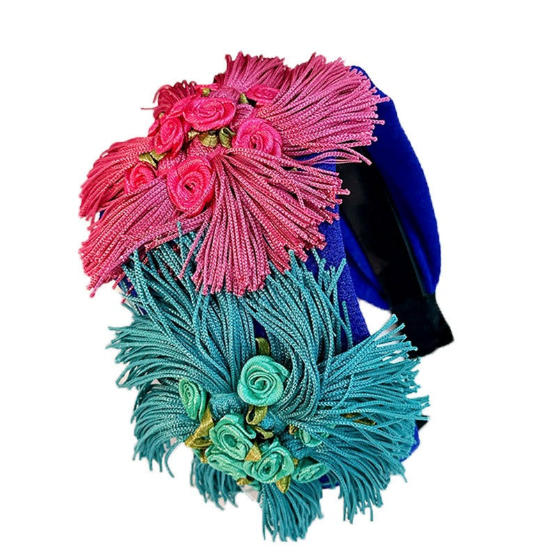 Women Handmade fabric flower wide exaggerated headband headwear