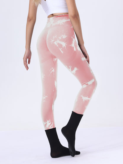 Women Butt Lifting Yoga Gym Hollow Out Tummy Control Sports Leggings Tie Dye Running Pants