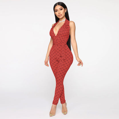 Sexy Printed Halter Nightclub Party Pant Jumpsuit