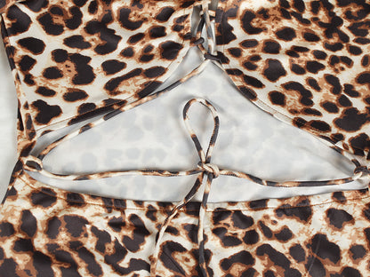 Sexy Fashion Skirt Leopard Printed Lace-up Nightclub Party Dress