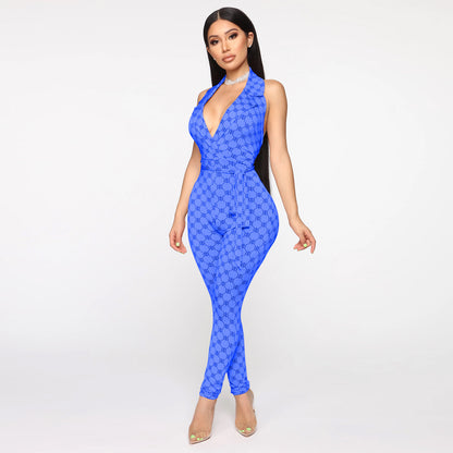 Sexy Printed Halter Nightclub Party Pant Jumpsuit