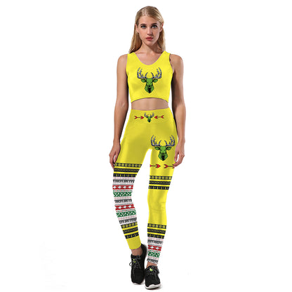 Women Sporting Ugly Christmas Animal Sika Deer 3D Printed High Waist Trousers Pants Leggings