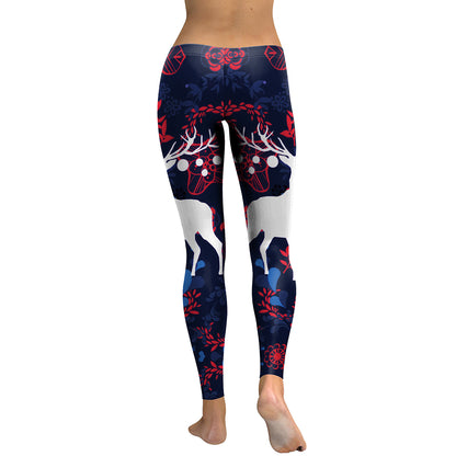 Women Sika Deer Digital Print Animal Fitness Elastic Workout Plus Size Legging