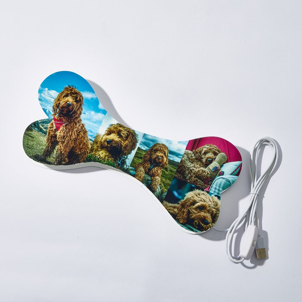 Personalized Pet Dogs Cats Bone Night Light with 5 Pictures / Photo