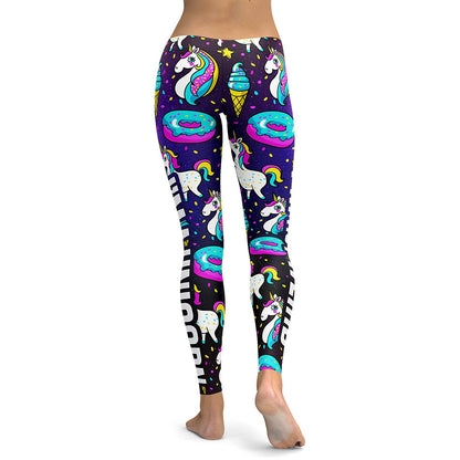 Sexy Unicorn Ice Cream Rainbow Letters Ring Digital Print Workout Leggings