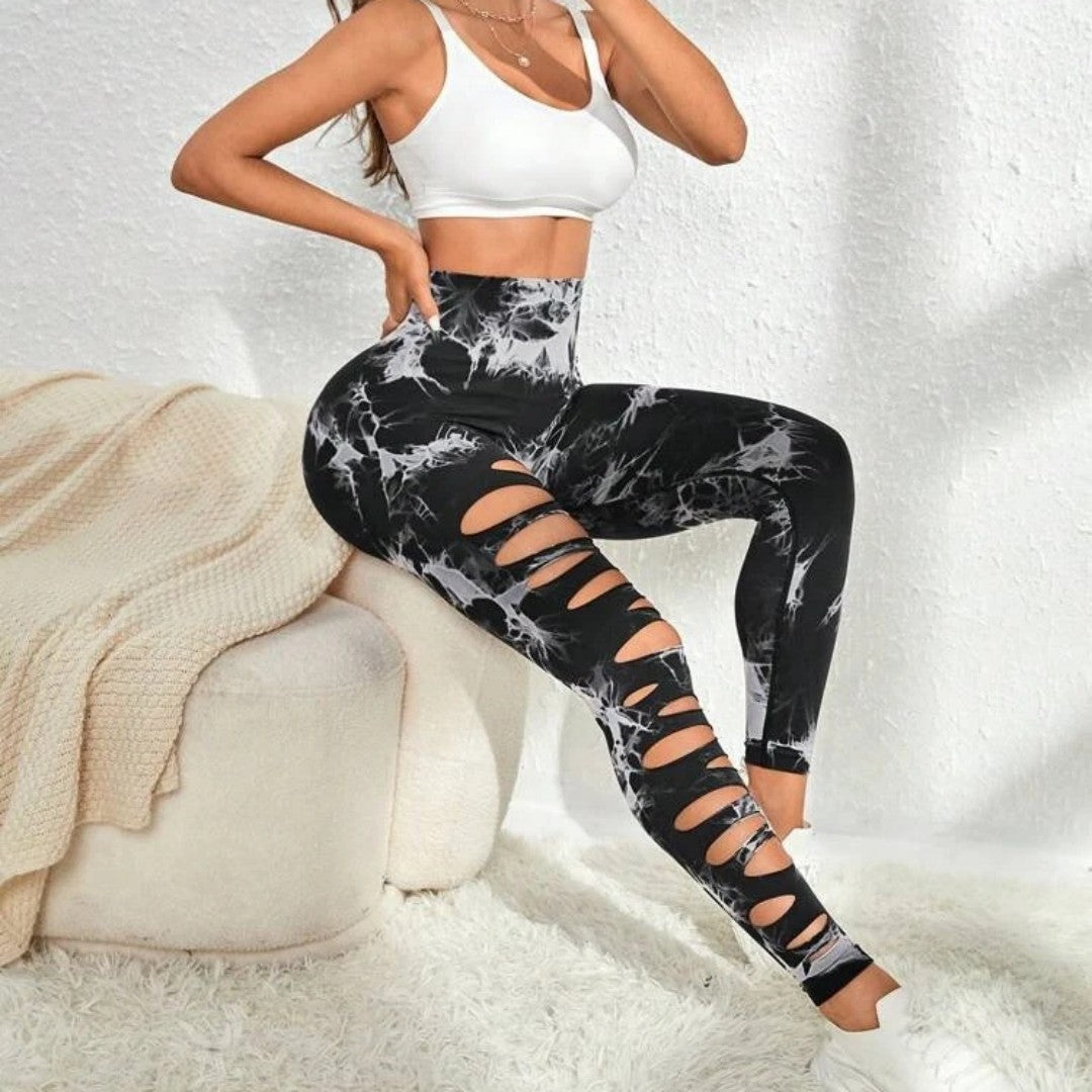 Sexy Eagle Eye Hollow Tie-dye Yoga Pants High Waist Hip Lift Fitness Leggings