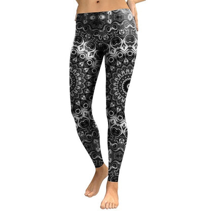 Women Fashion Mandala Flower Digital Print Skeleton Leggings Pants