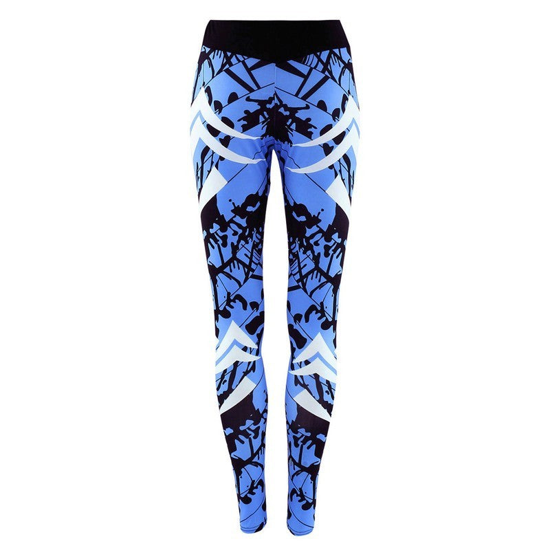 Women Dark Blue Printed Tight Gym Leggings Pants