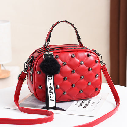 Women Fashion Quilted Rivet Versatile Shoulder Leather Handbag Bag