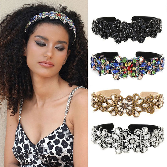 Women Baroque Fashion Retro Colorful Diamond Headband Hair Bands