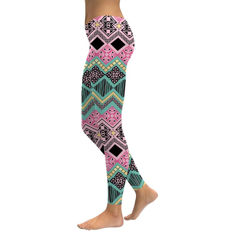 Women Elegant Geometric Checkered Digital Print Fitness High Waist Workout Leggings Pants