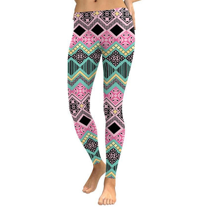 Women Elegant Geometric Checkered Digital Print Fitness High Waist Workout Leggings Pants