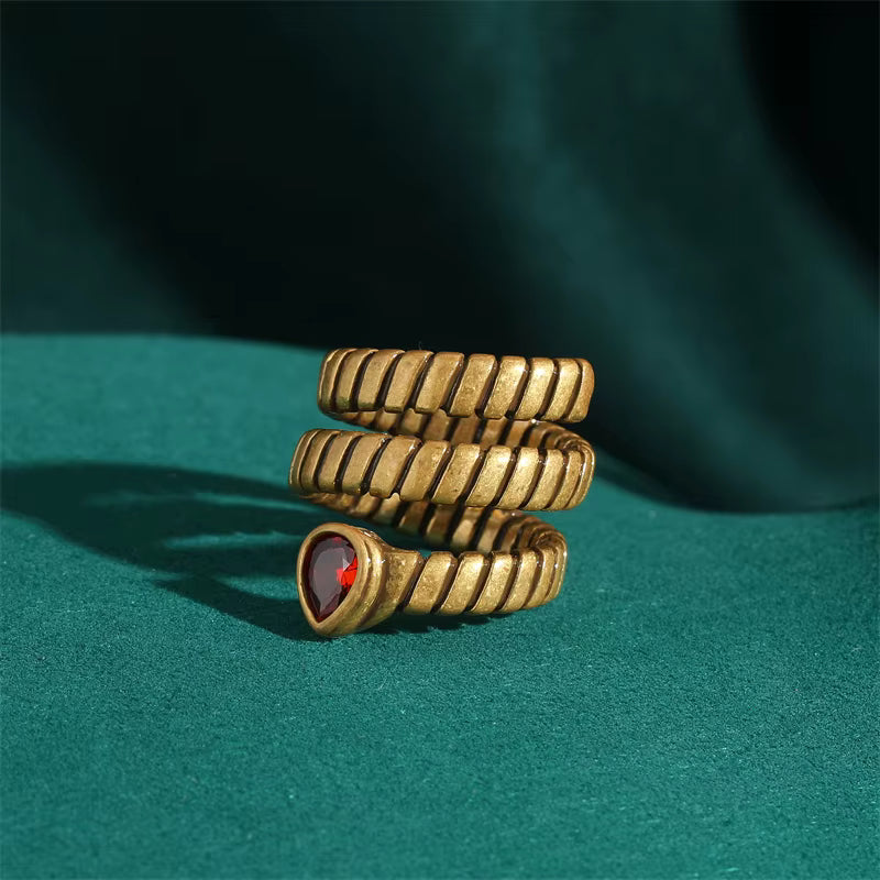 Women Red Oval Round Natural Stone Vintage Open Engagement Rings