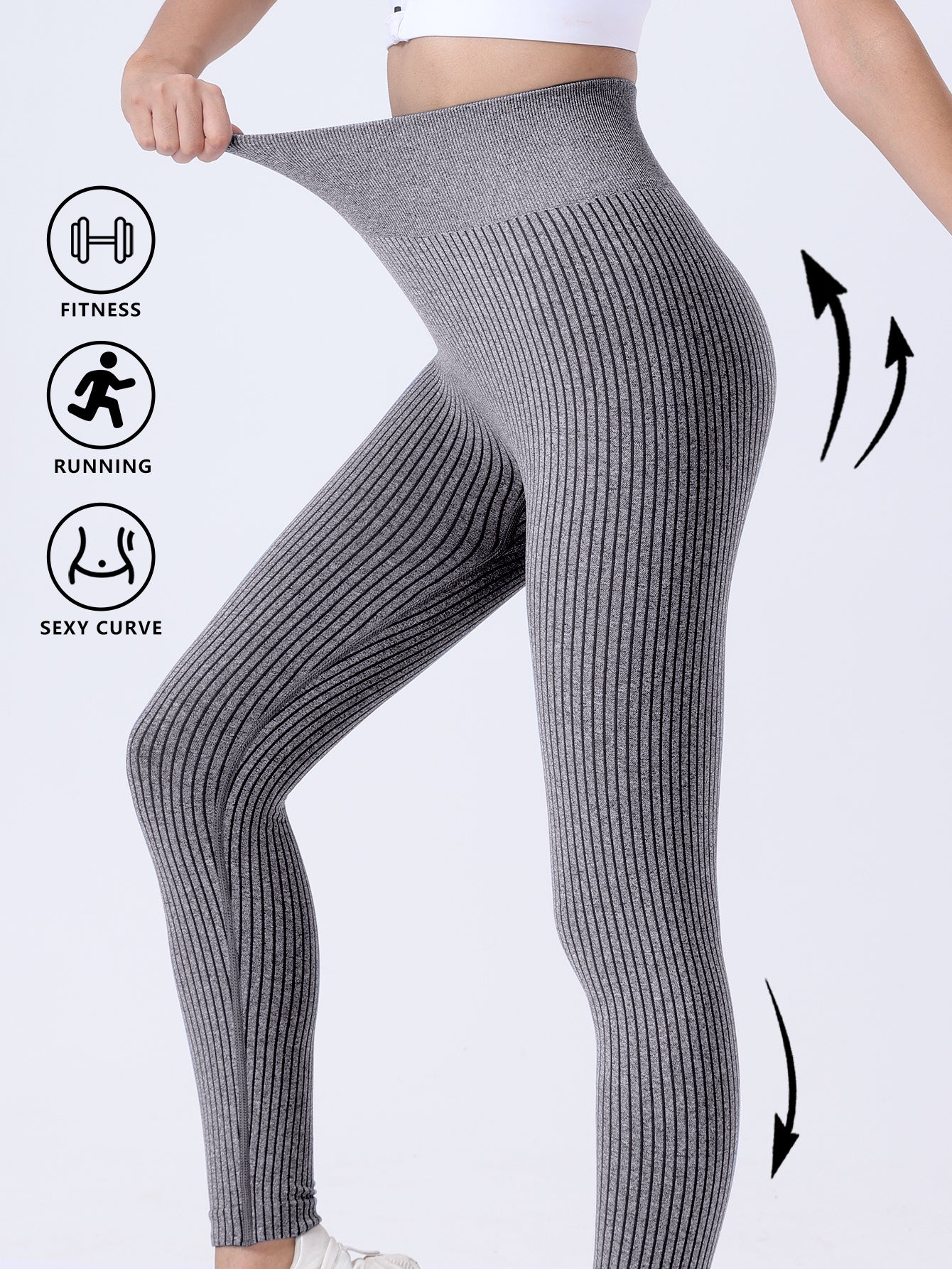 Women Ribbed Seamless High Waisted Tummy Control Yoga Pants Leggings