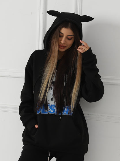 Women Fashionable Letter Printed Long Sleeved Hoodie Sweatshirt Jacket