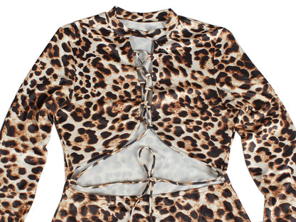 Sexy Fashion Skirt Leopard Printed Lace-up Nightclub Party Dress
