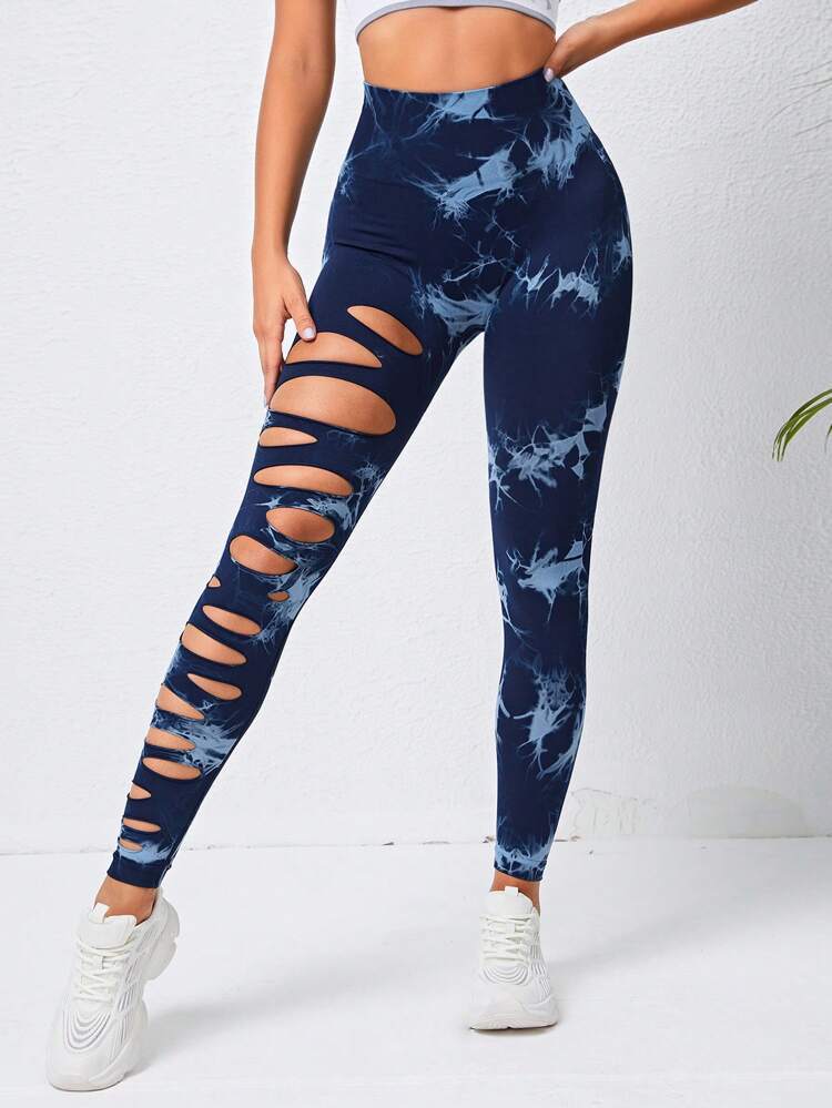 Sexy Eagle Eye Hollow Tie-dye Yoga Pants High Waist Hip Lift Fitness Leggings