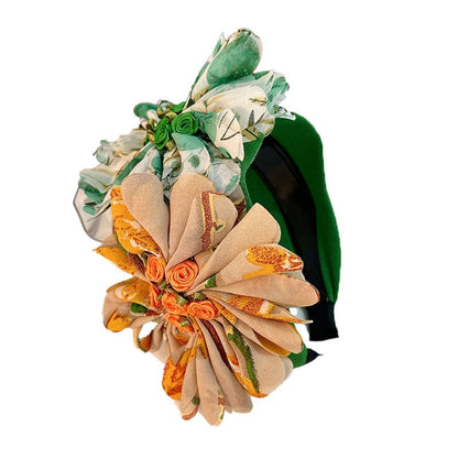 Women Handmade Fabric Flower Wide Edge Pressed Hair Hoop Headband