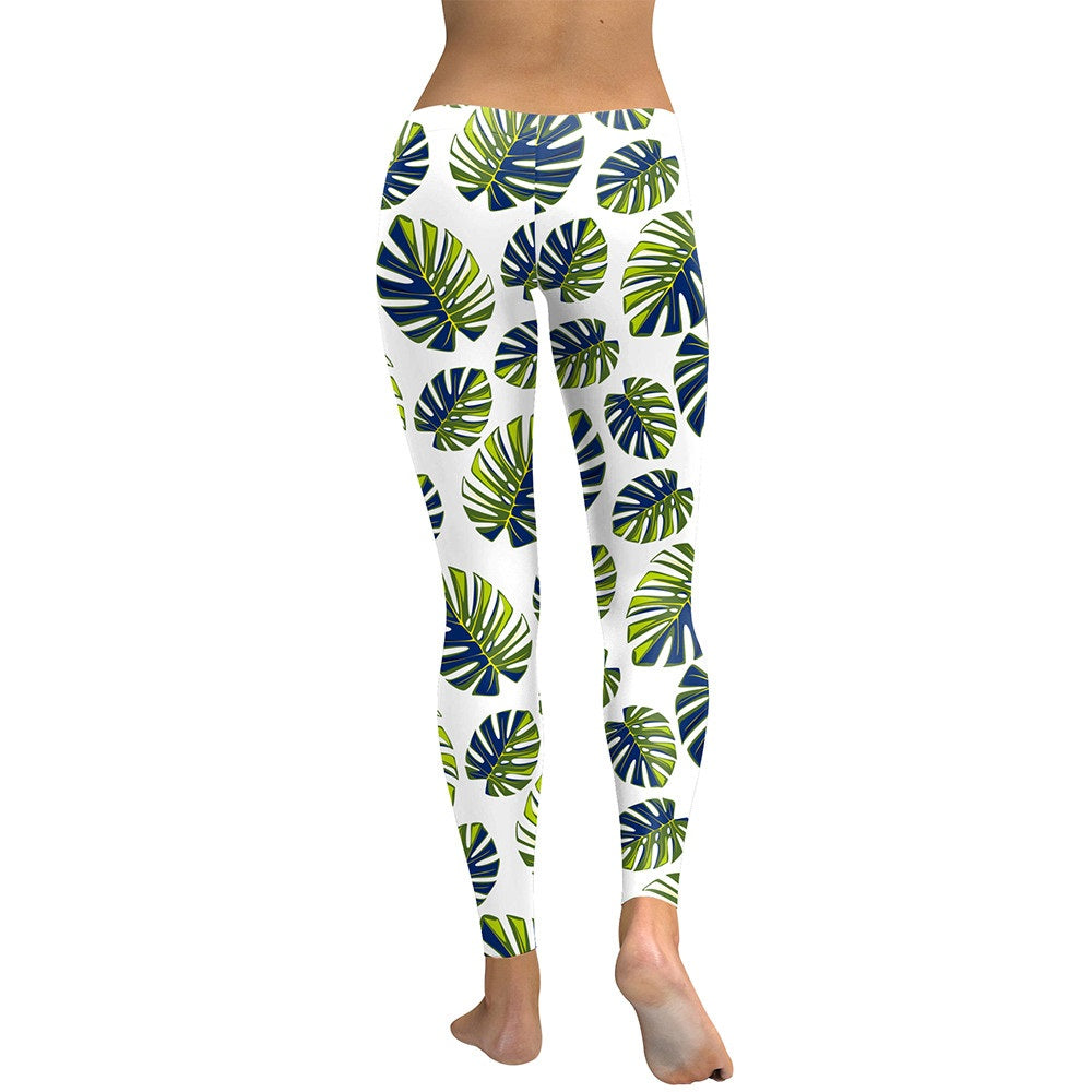 Women Tree Leaf Fresh Tropical Digital Print High Waist Workout Leggings Pants