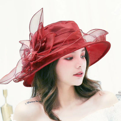 Women's Mesh Bowler Organza Wedding Travel Church Dress Sun Hat