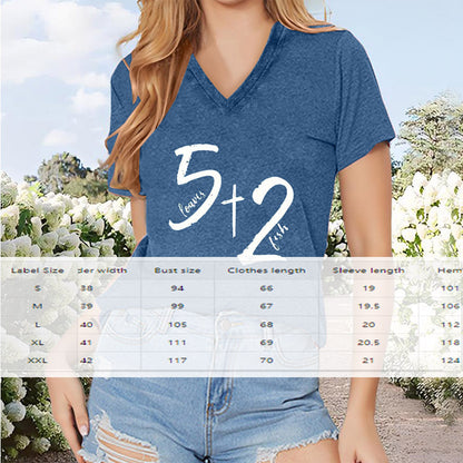5 Loaves 2 Fish Women Print V Neck Short Sleeve T-Shirts Tees Top