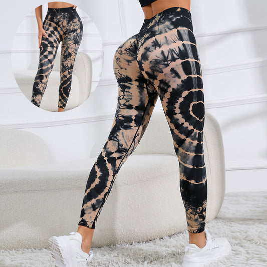 Sexy Women Tie Dye Printed Yoga Pants Seamless High Waist Hip Lifting Fitness Sports Leggings
