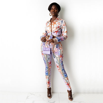 Sexy Digital Printing Fashion Club Party Tops Trouser Pant Suit