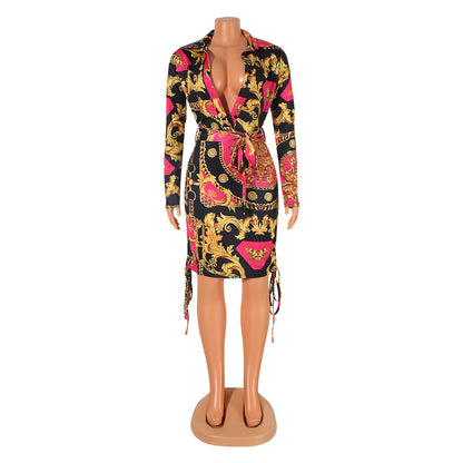 Fashion Sexy Digital Print Pleated Nightclub Party Dress