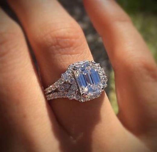 Women Silver Color Princess Cut Square Crystal Zircon Stone Wedding Engage Party Rings