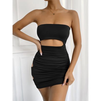 Women's Hollow Out Waist Fashion Tube Tops Night Party Dress