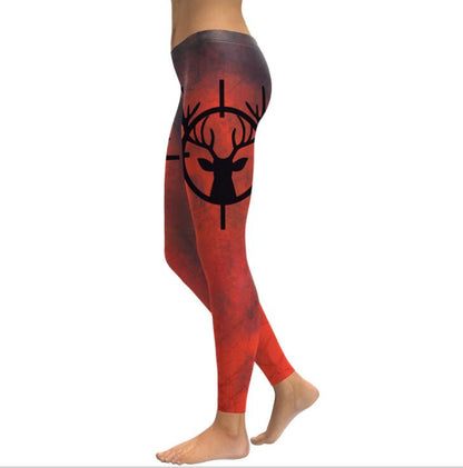 Festival Fashion Women Red Elk 3D Hunt Legging Pants