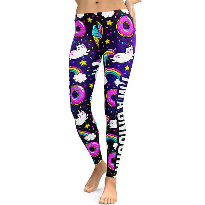 Sexy Unicorn Ice Cream Rainbow Letters Ring Digital Print Workout Leggings