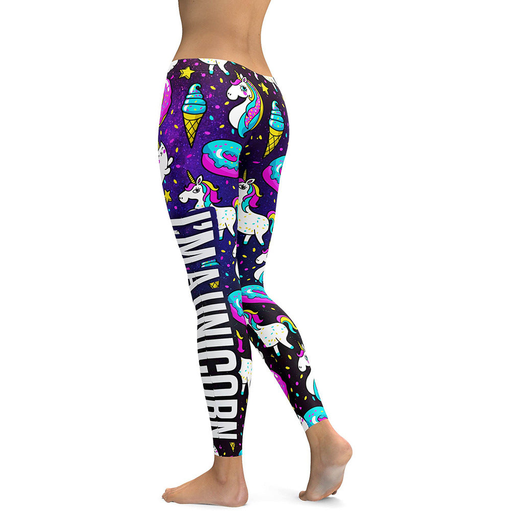 Sexy Unicorn Ice Cream Rainbow Letters Ring Digital Print Workout Leggings