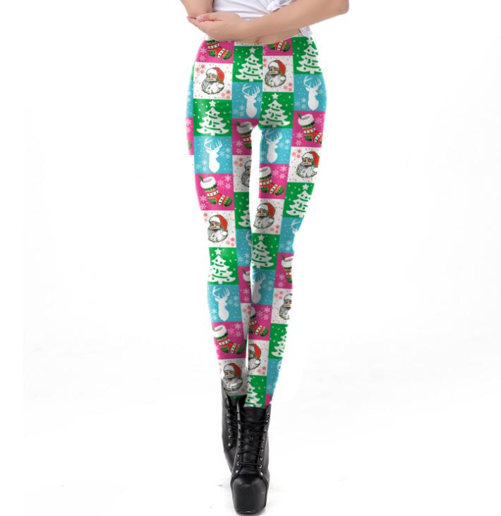 Women Christmas Tree Plus Size Santa Claus Bell Blocky Elk Pants Legging