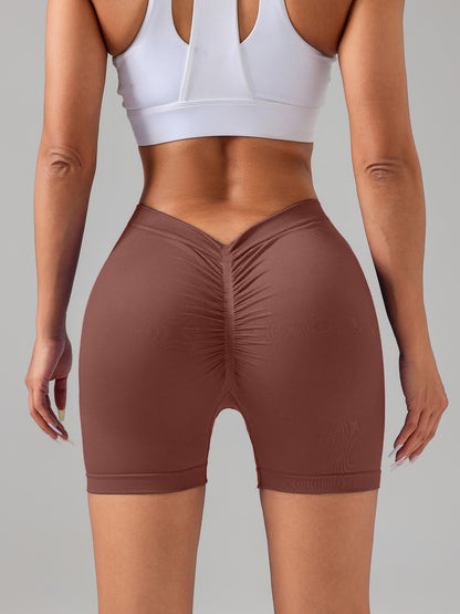 Women V-shape Waist Scrunch Elastic Tight High Rise Seamless Gym Shorts Pants