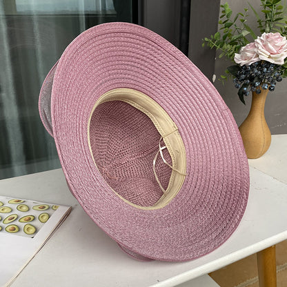 Women Sunscreen Splicing Wedding Travel Church Dress Sun Hat