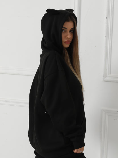 Women Fashionable Letter Printed Long Sleeved Hoodie Sweatshirt Jacket
