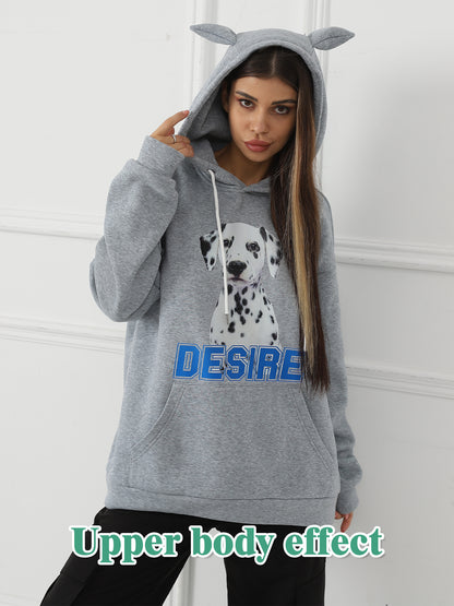 Women Fashionable Letter Printed Long Sleeved Hoodie Sweatshirt Jacket