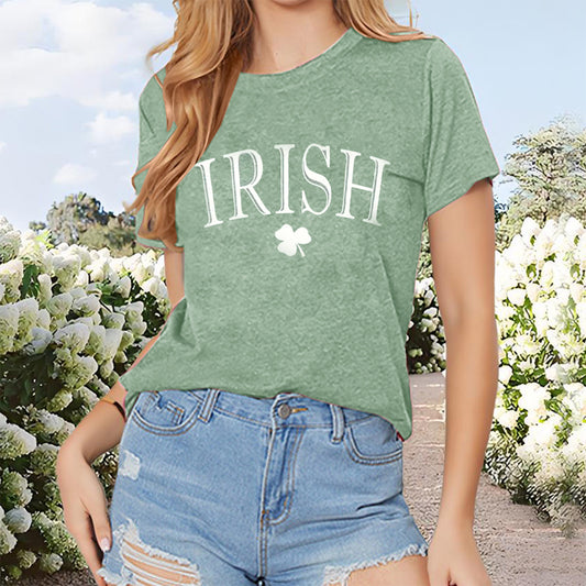 Irish Printed Women's Breathable Design Loose Fit Short Sleeve Tops Tee Shirt