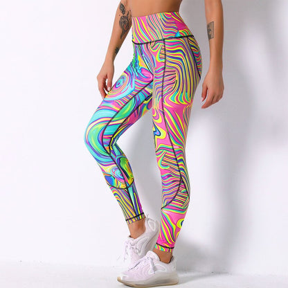 Sexy Colorful Printed Fitness High Waist Push Up Sport Seamless Gym Pants Leggings